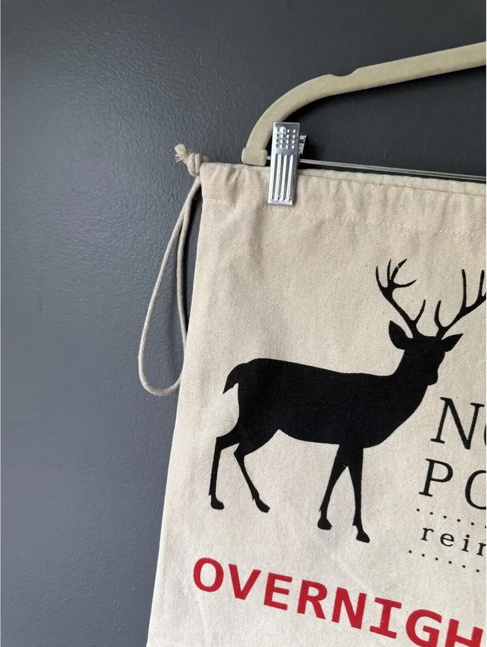 North Pole Post Office Canvas Gift Sack with Reindeer Print